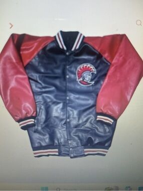Black and Red Varsity Bomber Jacket with Spartan Patch- and UT on back- like new